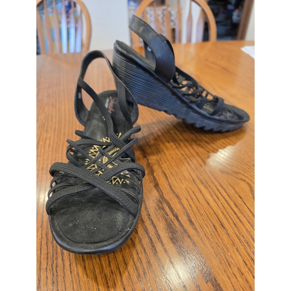 Skechers Sandals Strappy Black Wedge Heel Women's 10 Platform Crossed Wires